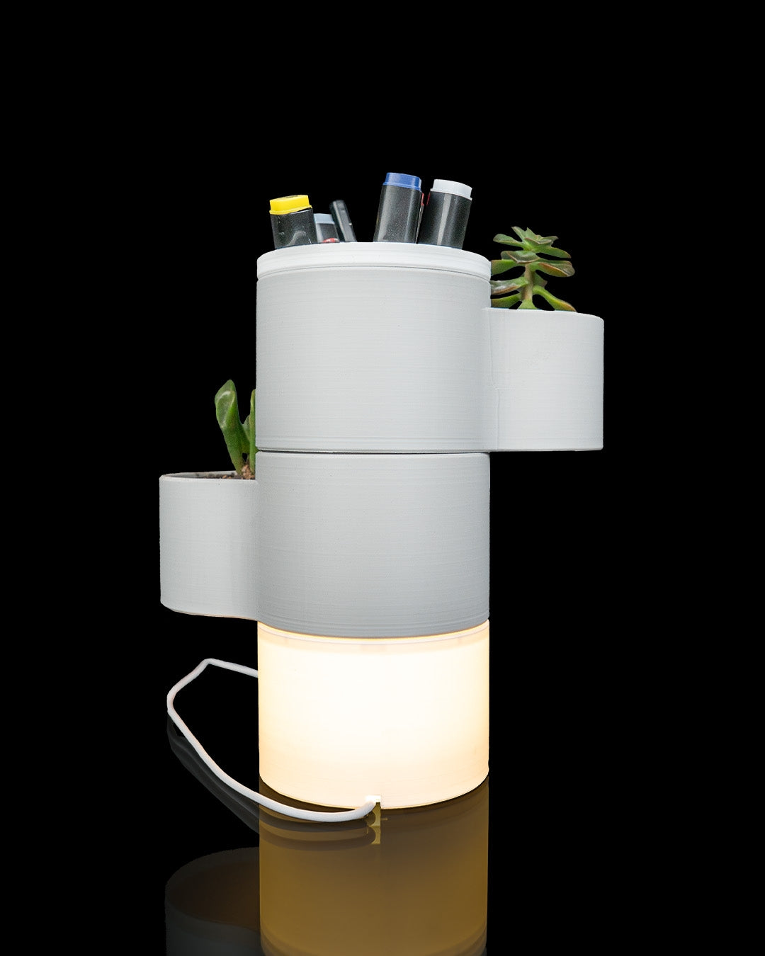 Living Stack — a 3D-printed lamp, planter and organizer — side profile