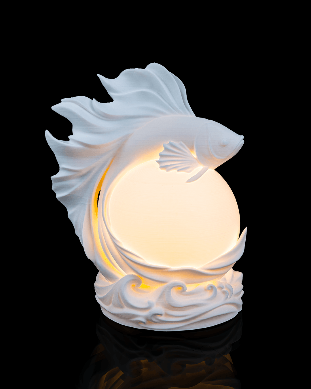 Betta Sphere Table Lamp — 3D-printed betta fish sphere table lamp (view 1)
