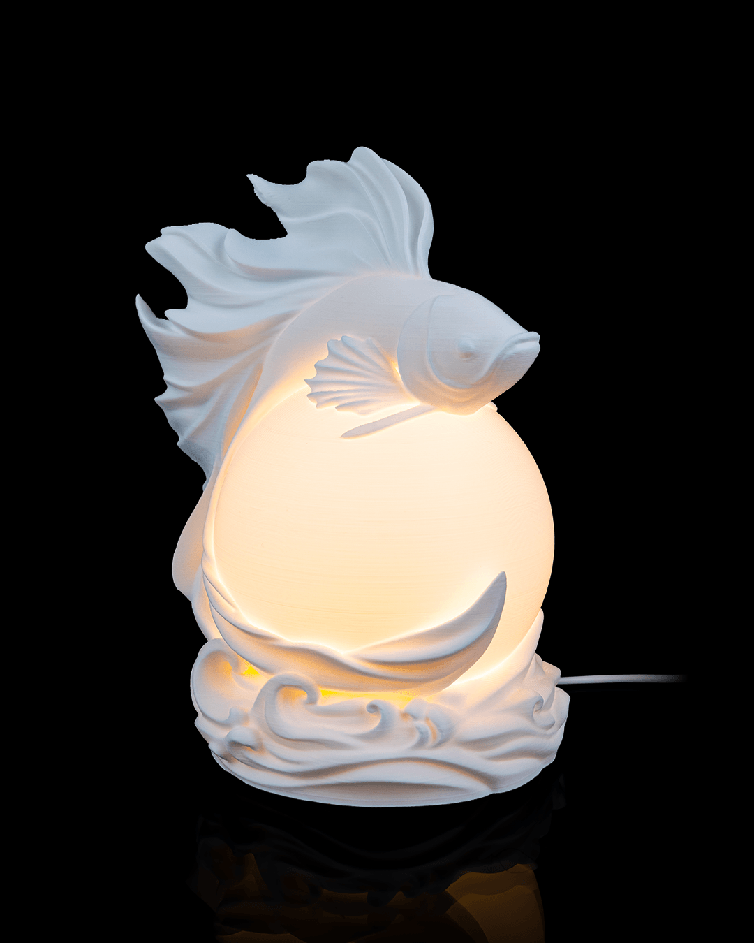 Betta Sphere Table Lamp — 3D-printed betta fish sphere table lamp (view 2)