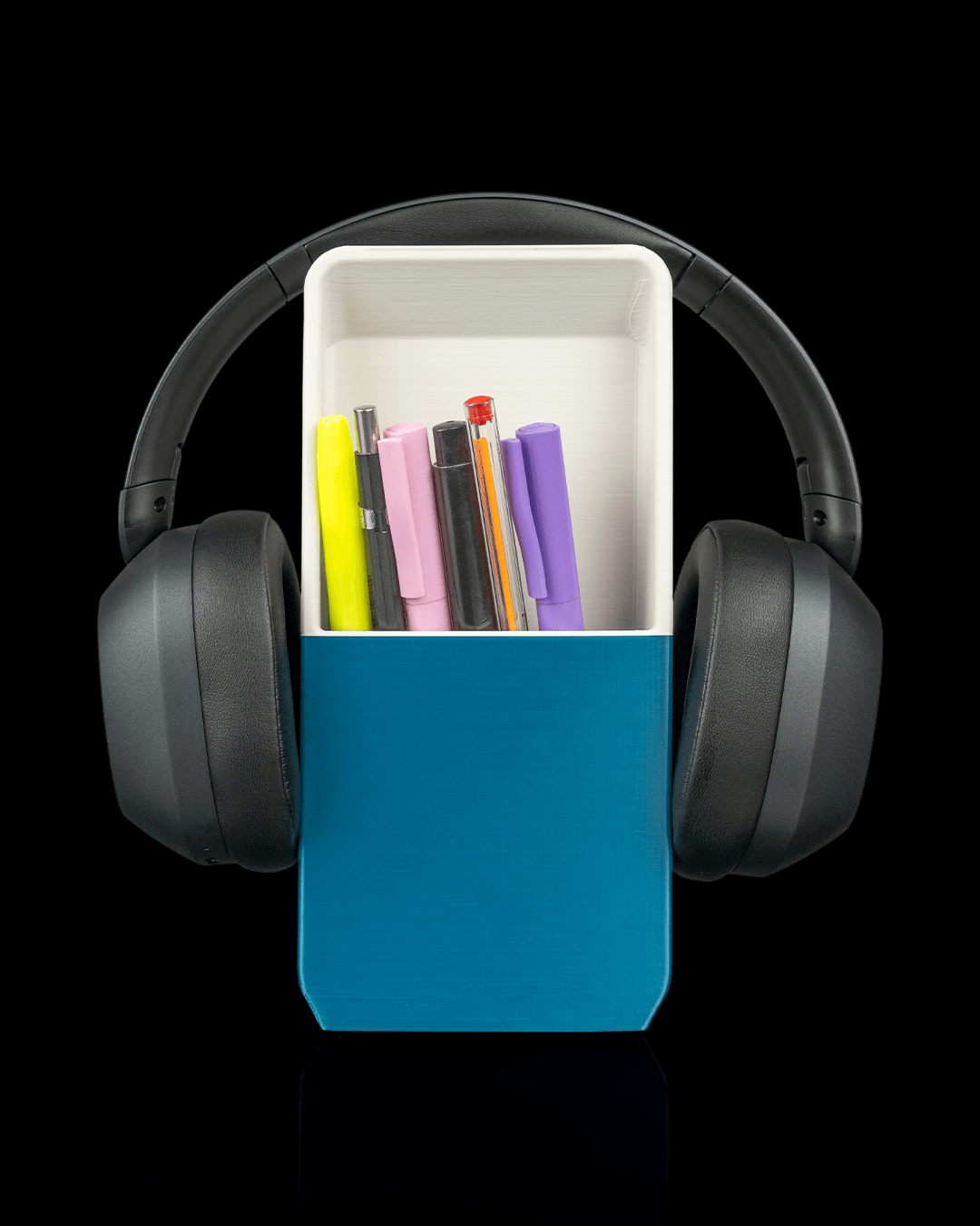Block Hub — a modular 3D-printed headphone and phone holder — side profile