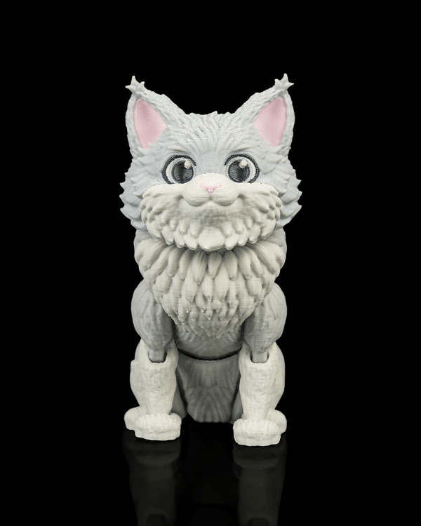 Articulated 3D-printed Maine Coon cat Chester — poseable desk figurine (view 1)