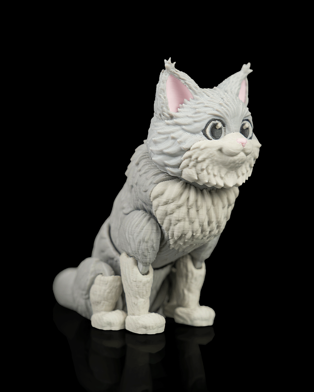 Articulated 3D-printed Maine Coon cat Chester — poseable desk figurine (view 2)