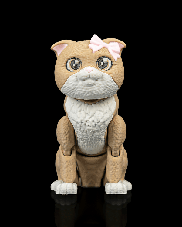 Articulated 3D-printed Scottish Fold cat Mochi — poseable desk figurine (view 1)
