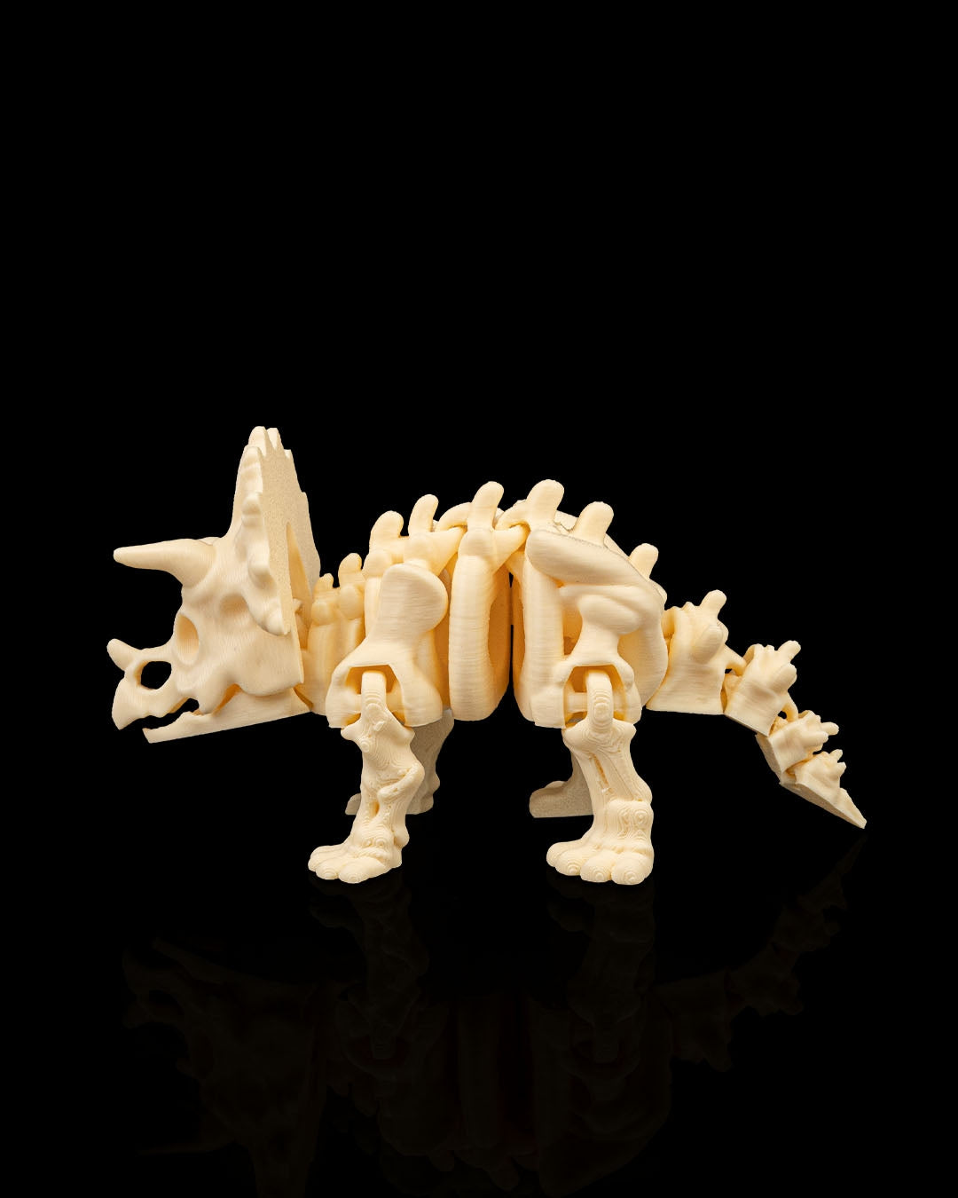 Articulated 3D-printed Triceratops dinosaur skeleton — poseable desk figurine (view 4)