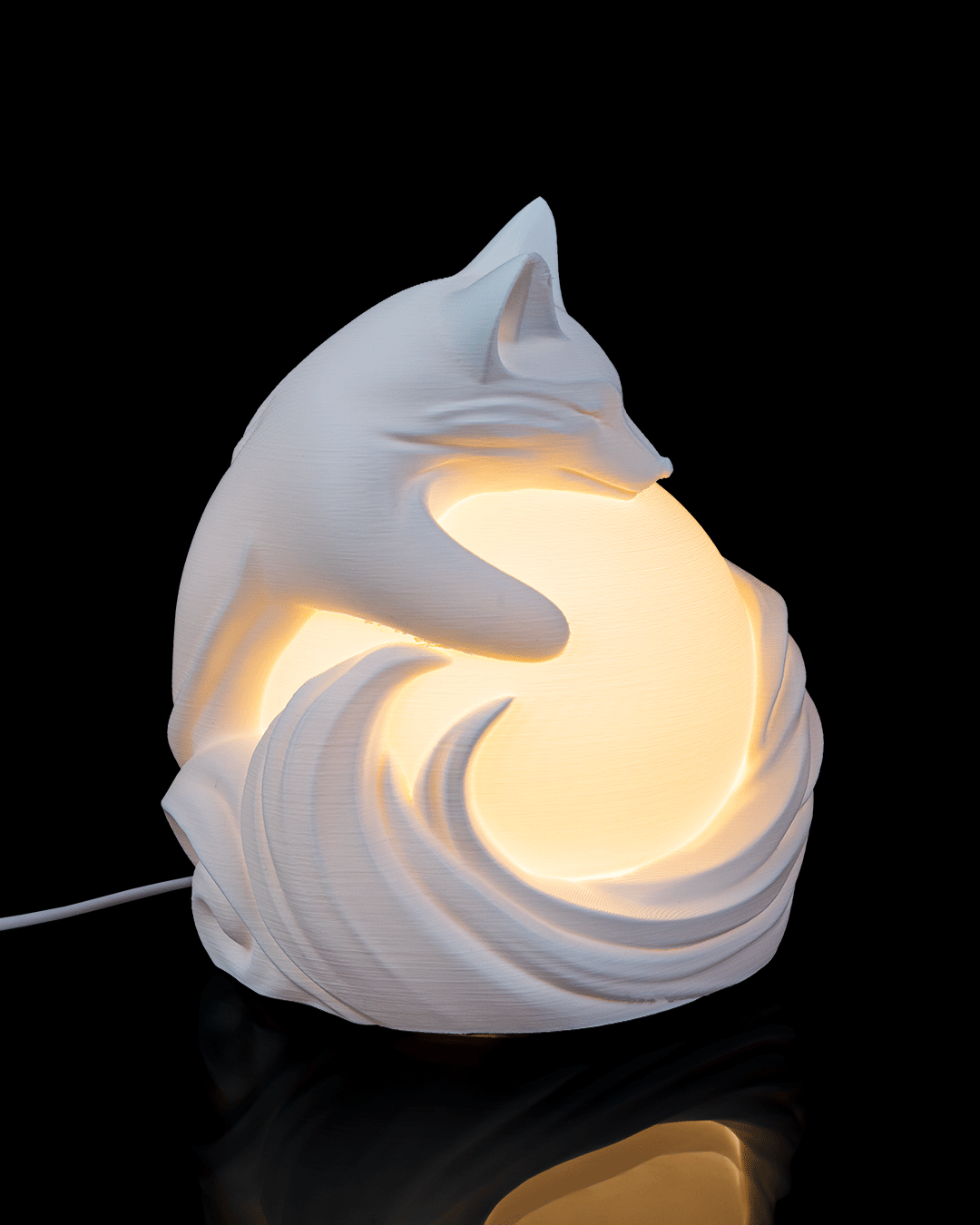 Vulpine Sphere Table Lamp — 3D-printed fox sphere table lamp (view 2)