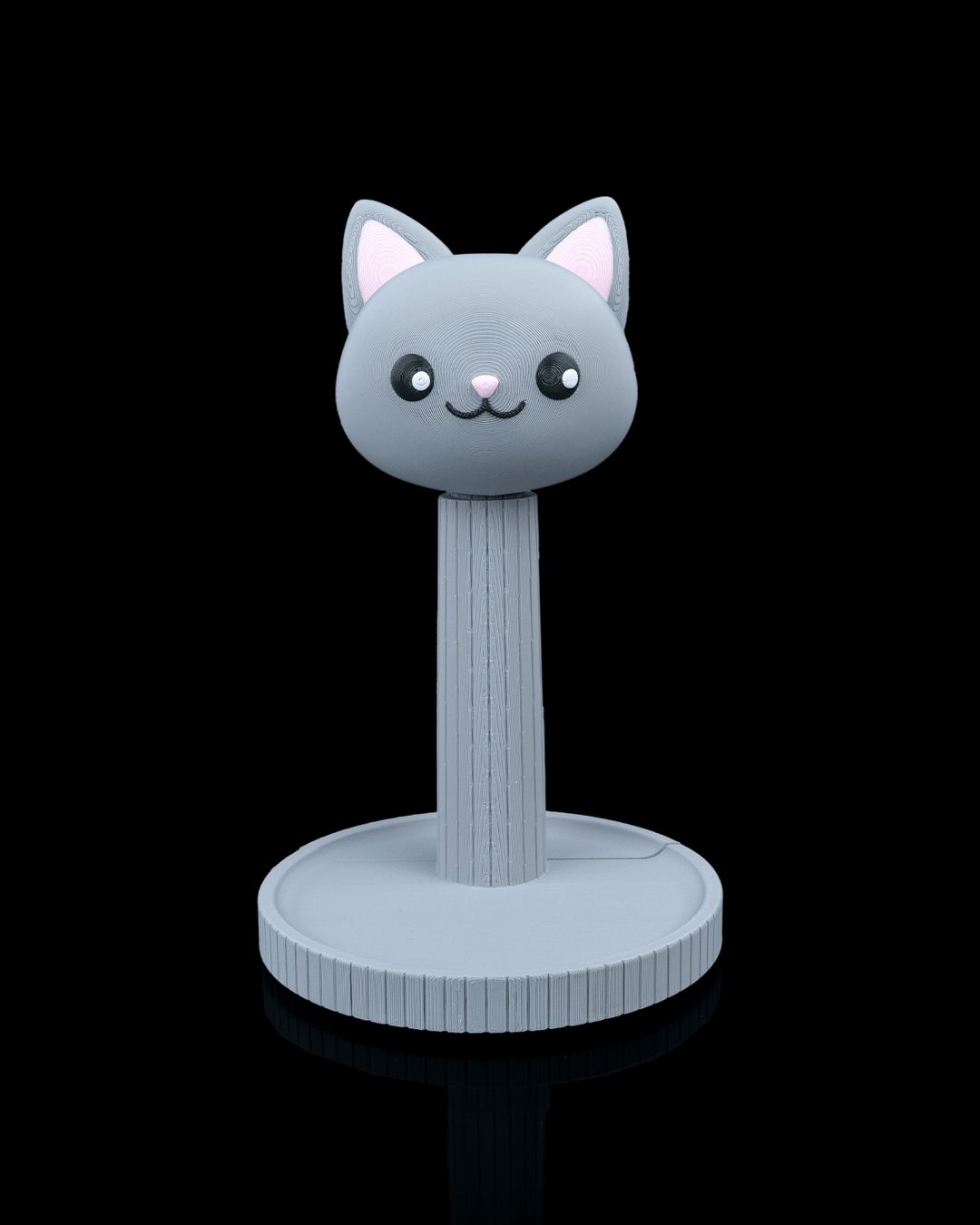 Whiskers — a cat-shaped 3D-printed headphone stand — side profile