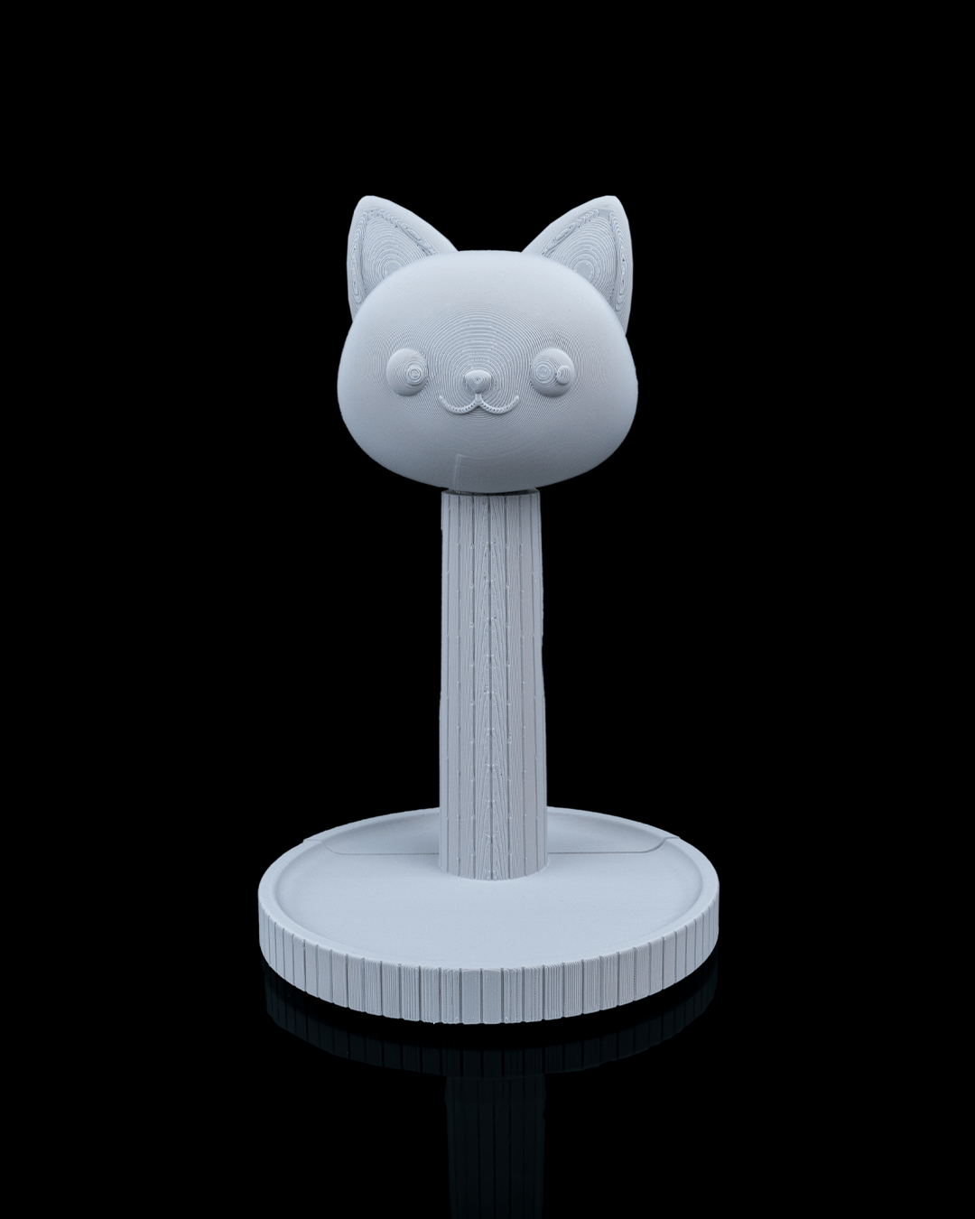 Whiskers — a cat-shaped 3D-printed headphone stand — rear view