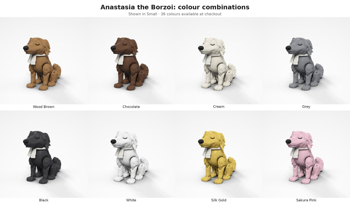 Anastasia the Borzoi — colour combinations grid