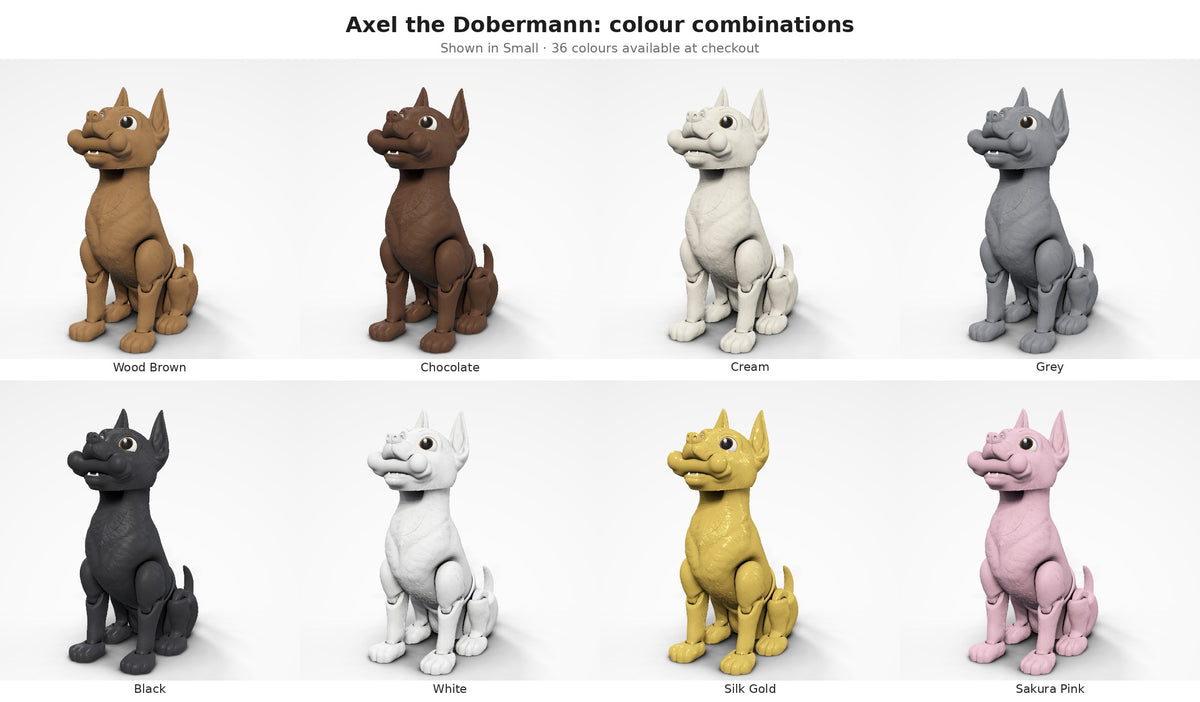 Axel the Dobermann — colour combinations grid