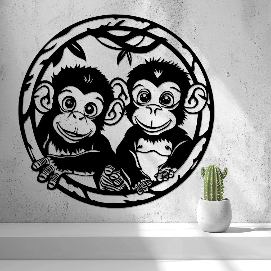 Baby Monkeys Wall Art — shown in black on a wall