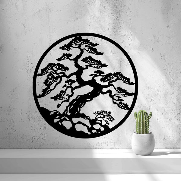 Bonsai Mountain Wall Art — shown in black on a wall