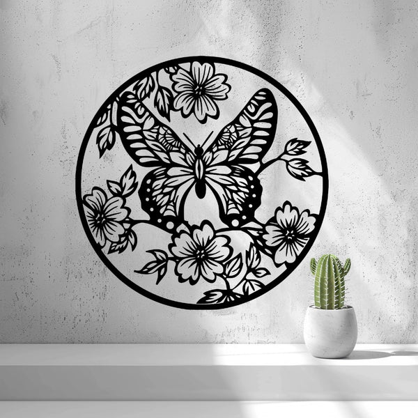 Butterfly Garden Wall Art — shown in black on a wall