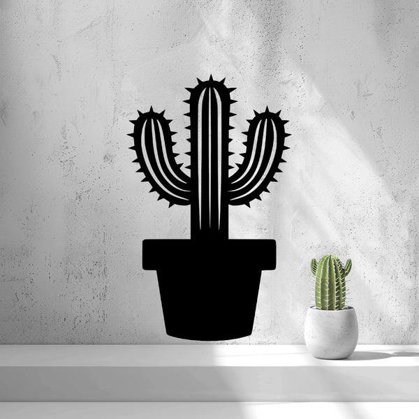 Potted Cactus Wall Art — shown in black on a wall