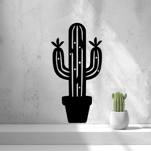 Flowering Cactus Wall Art — shown in black on a wall
