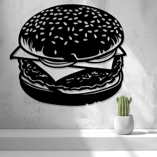 Cheeseburger Wall Art — shown in black on a wall