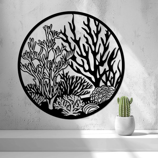 Coral Reef Wall Art — shown in black on a wall