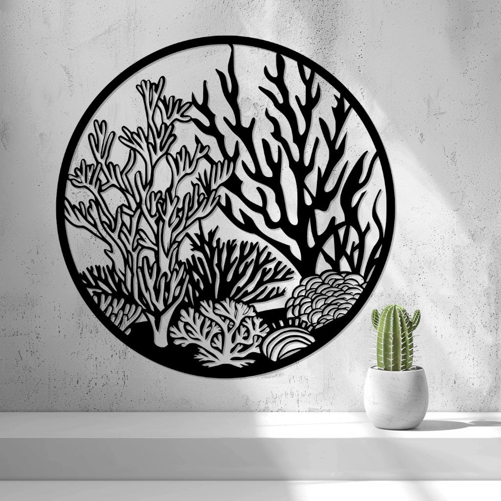 Coral Reef Wall Art — shown in black on a wall