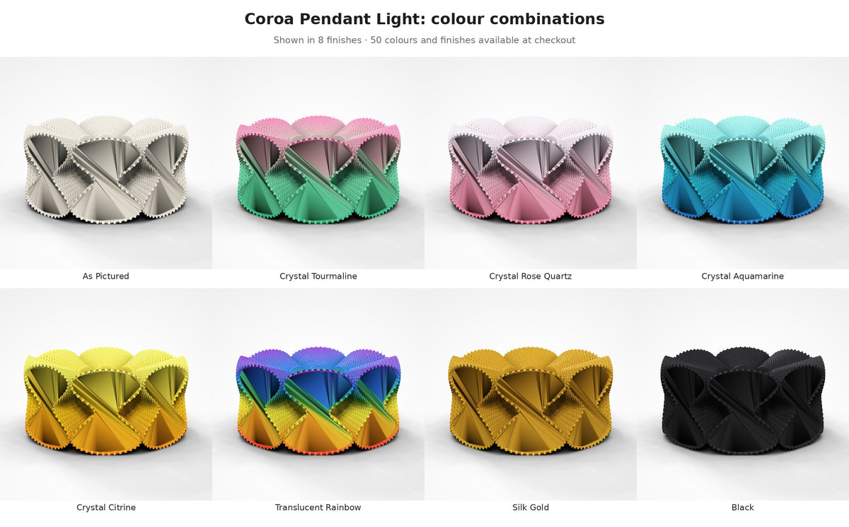 Coroa Pendant Light — colour combinations in eight finishes