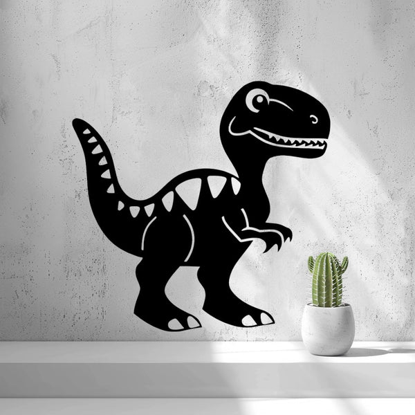 Cute T-Rex Wall Art — shown in black on a wall