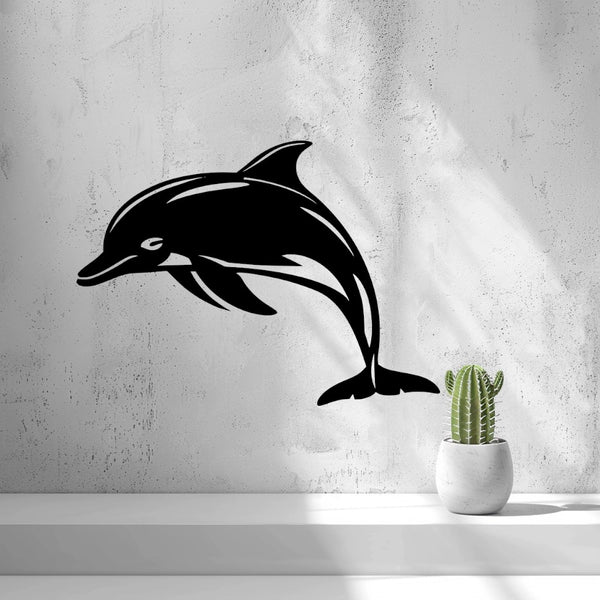 Dolphin Wall Art — shown in black on a wall