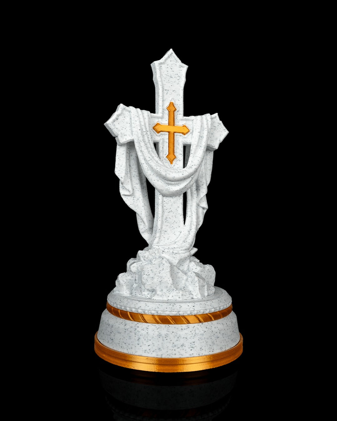 Draped Cross Statue — 160 mm statue, angled view