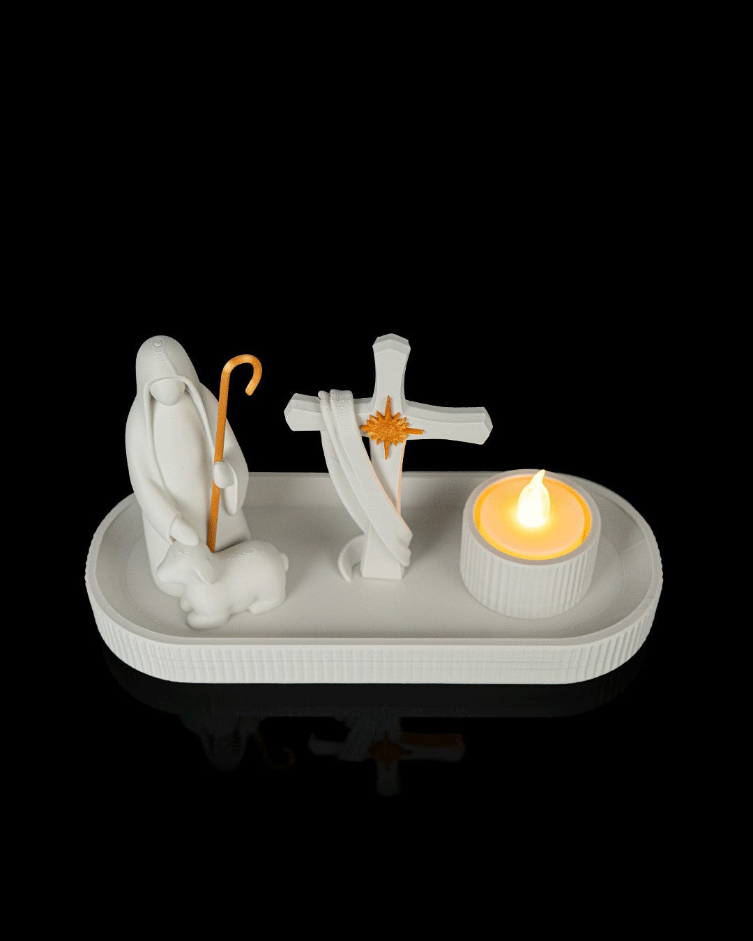 Elongated Tray and Candle Holder — styled with statues (sold separately)