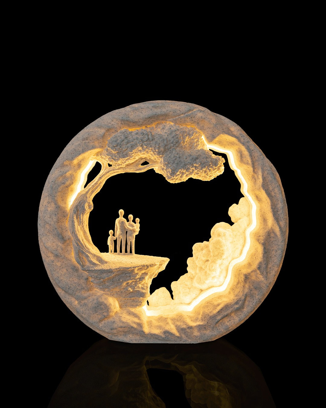 Family Tree Table Lamp — glowing warm, front view