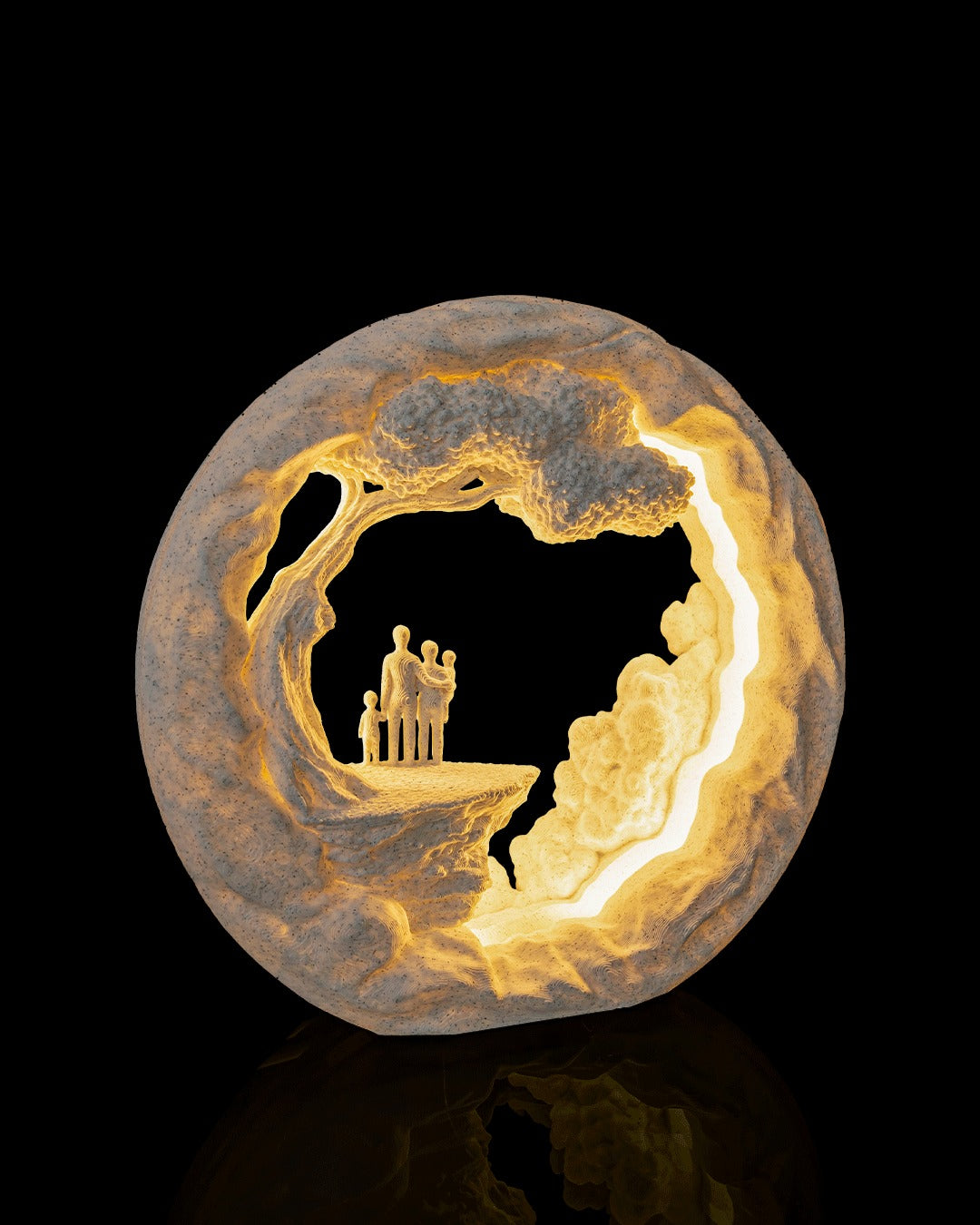 Family Tree Table Lamp — glowing, angled view