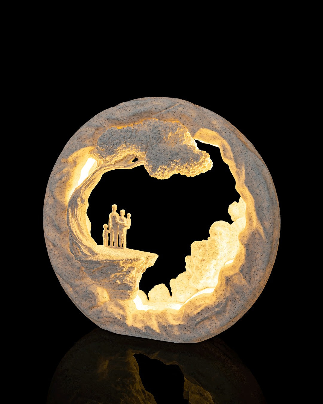 Family Tree Table Lamp — lit scene up close