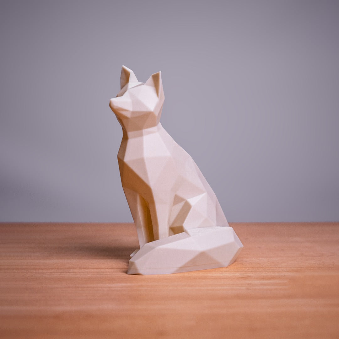 Geometric Fox LED Lamp — unlit, low-poly sculpture in daylight