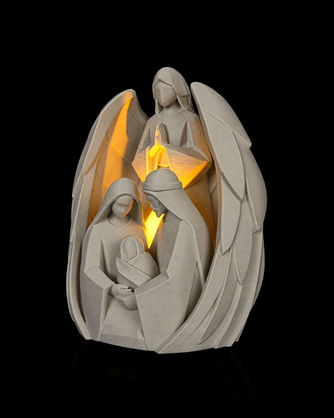 Guardian Angel Table Lamp — lit, three-quarter view
