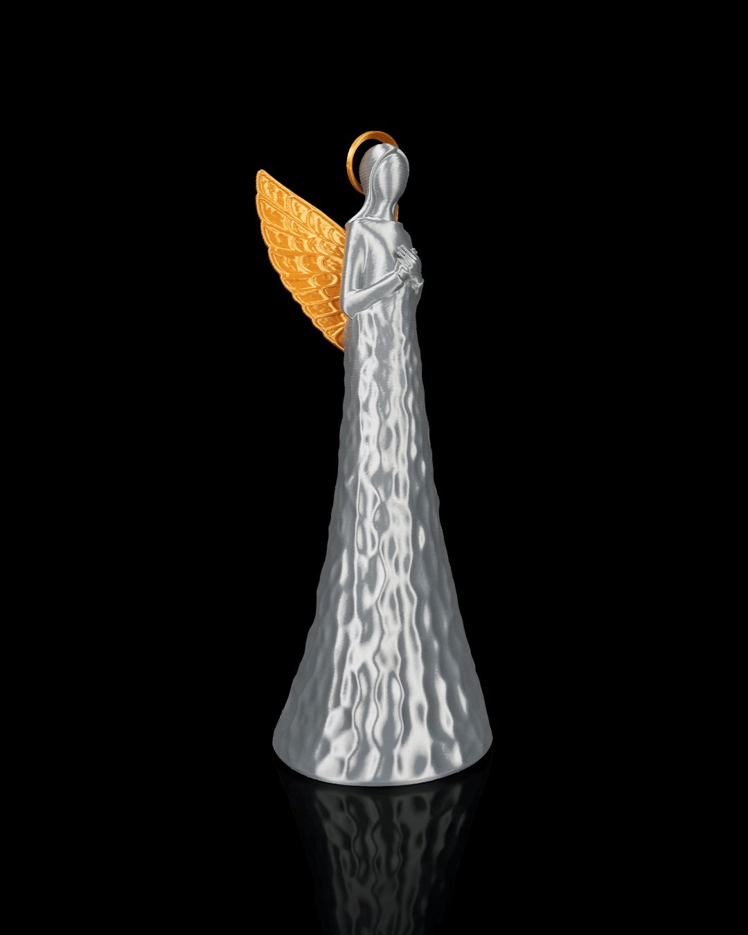 Heavenly Trio — angel with gold halo, side profile