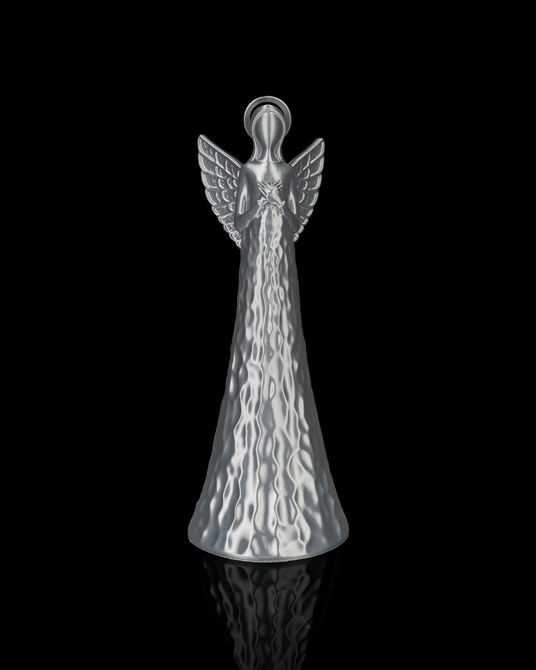 Heavenly Trio — all-silver textured angel with halo