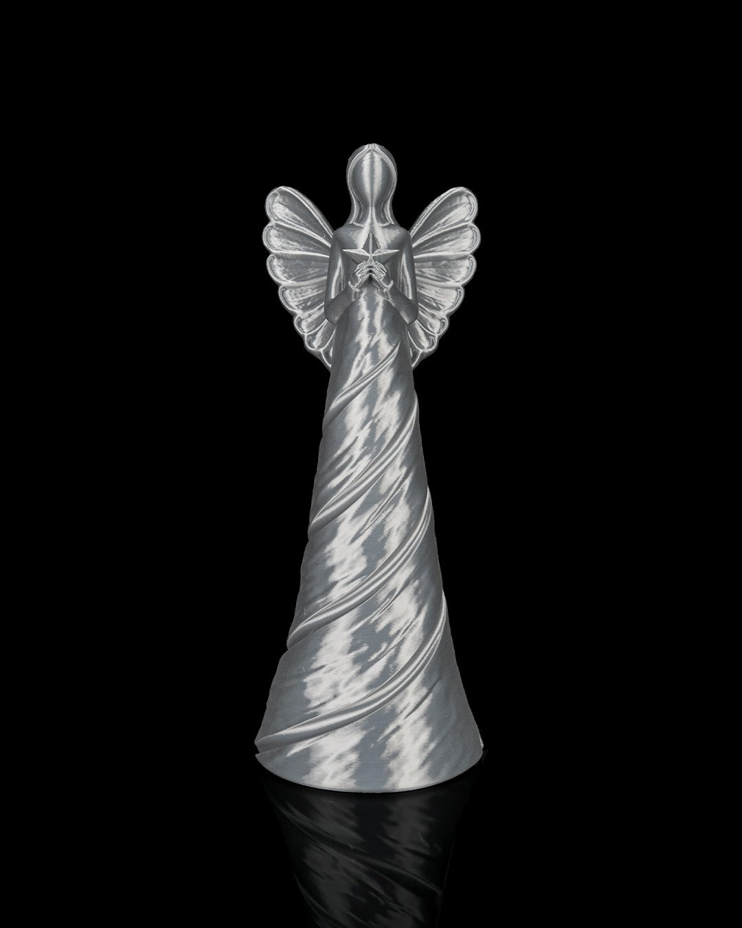 Heavenly Trio — all-silver swirl-robed angel