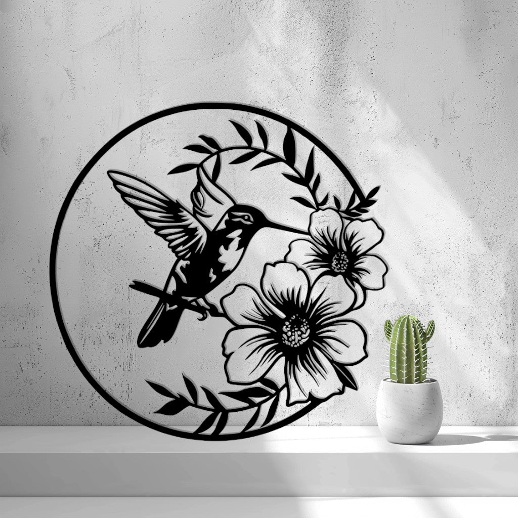 Hummingbird with Flowers Wall Art — another view on a wall