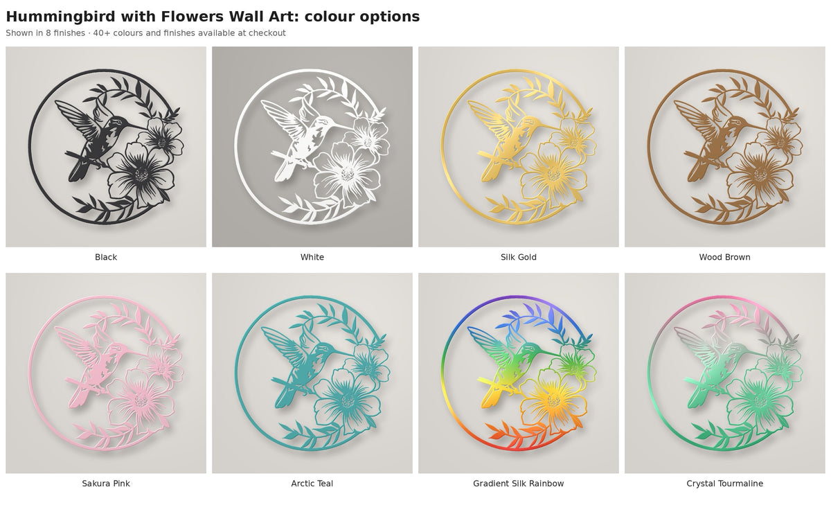 Hummingbird with Flowers Wall Art — colour options
