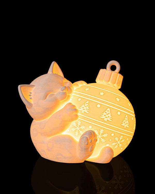 Kitten Ornament Table Lamp — lit, front view