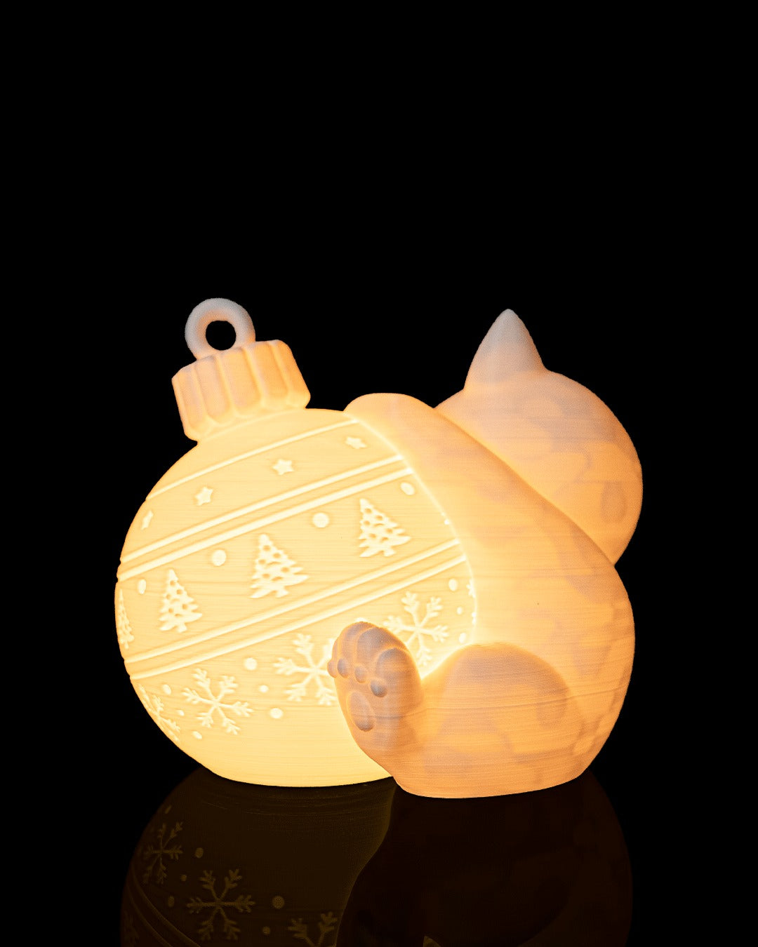Kitten Ornament Table Lamp — lit, ornament side