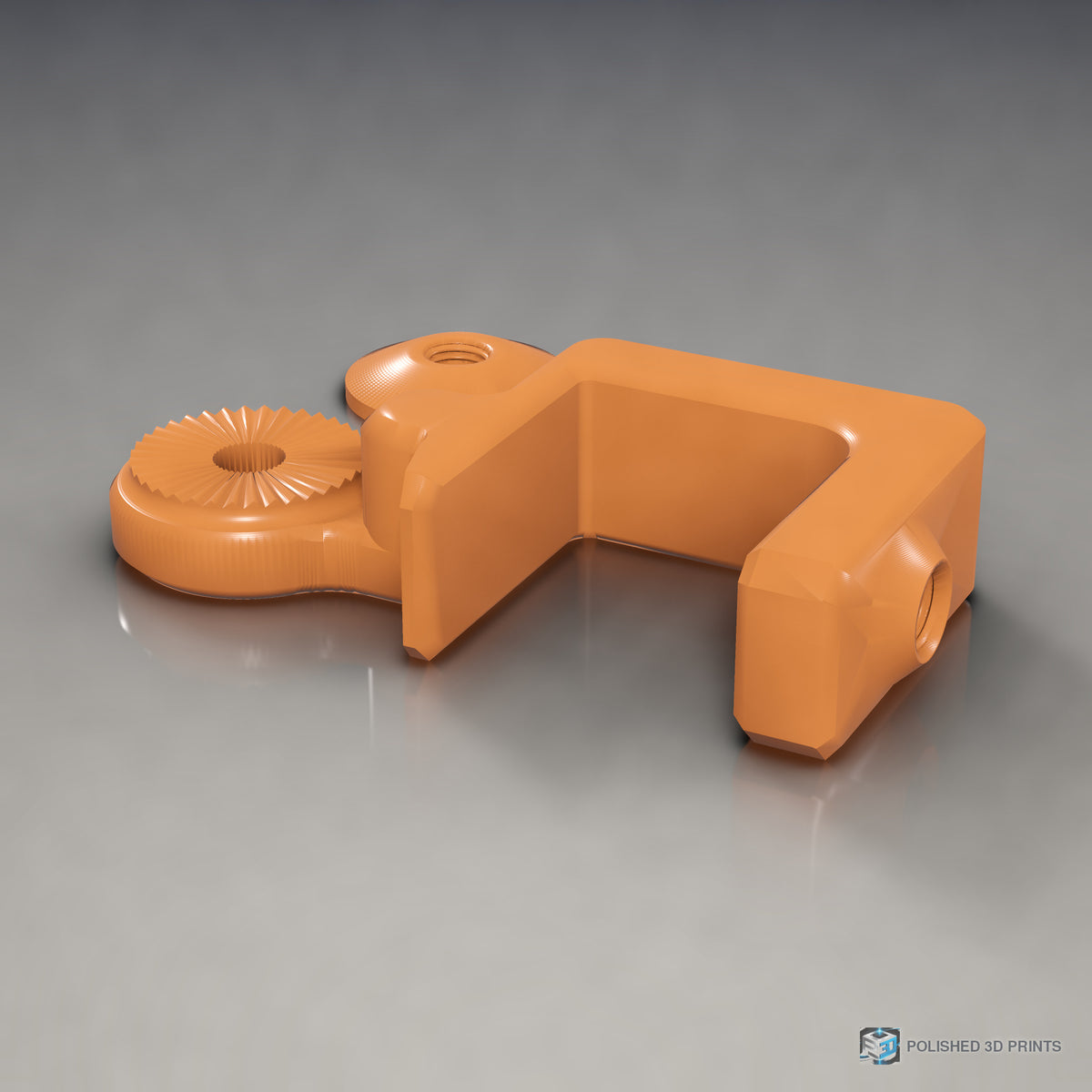 Link-A-Link Fixed C-Clamp Mount – in PETG Orange on a dark studio background