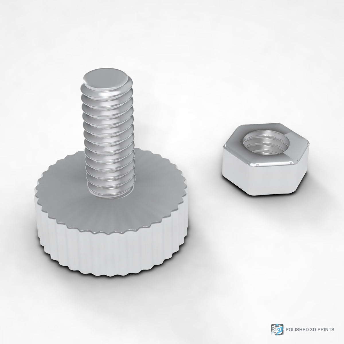 Link-A-Link 1/4"-20 Thumb Screw & Nut Kit – 1/4"-20 knurled thumb screw and hex nut (representative render; supplied parts may differ in finish and head style)
