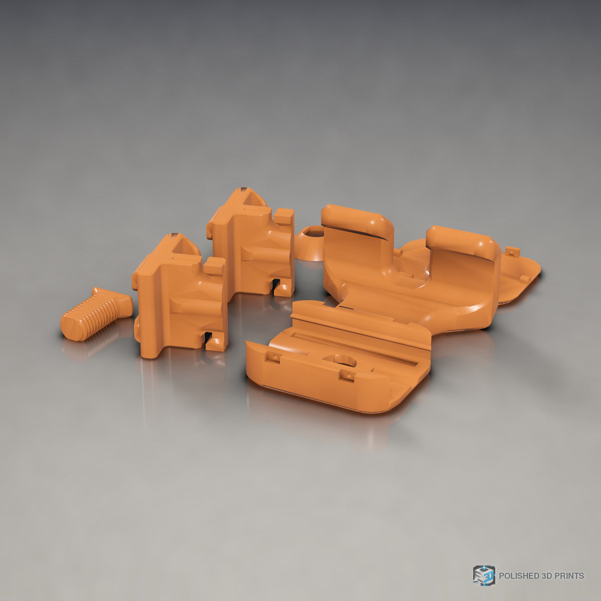 Link-A-Link Tensioned Phone Mount – in PETG Orange on a dark studio background