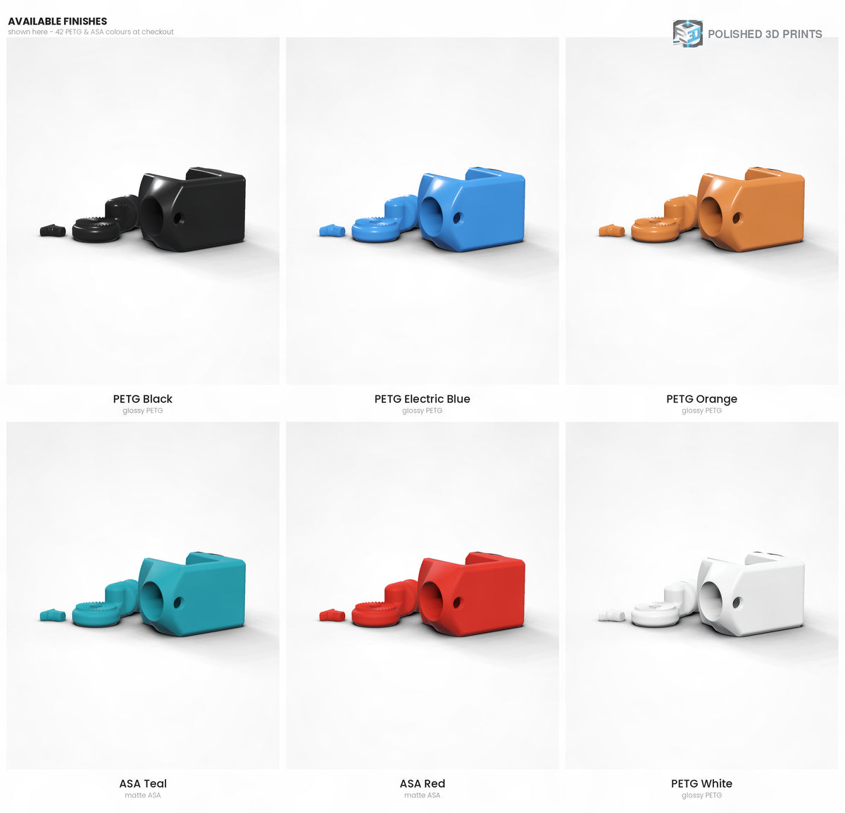 Link-A-Link Rotating C-Clamp Mount – six of the PETG and ASA colours available