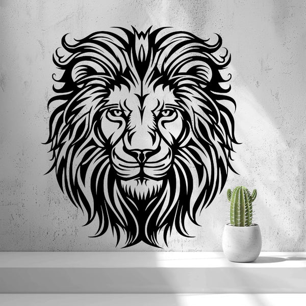 Lion Head Wall Art — shown in black on a wall