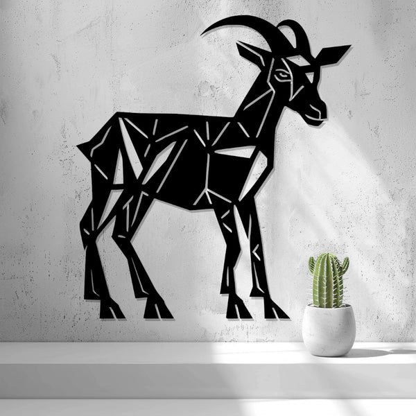 Low Poly Goat Wall Art — shown in black on a wall