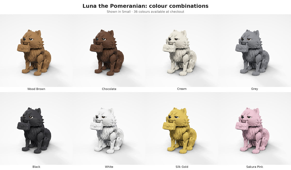 Luna the Pomeranian — colour combinations grid