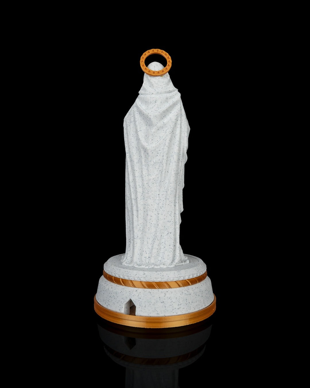 Mary and Jesus Statue — back view showing the cable port