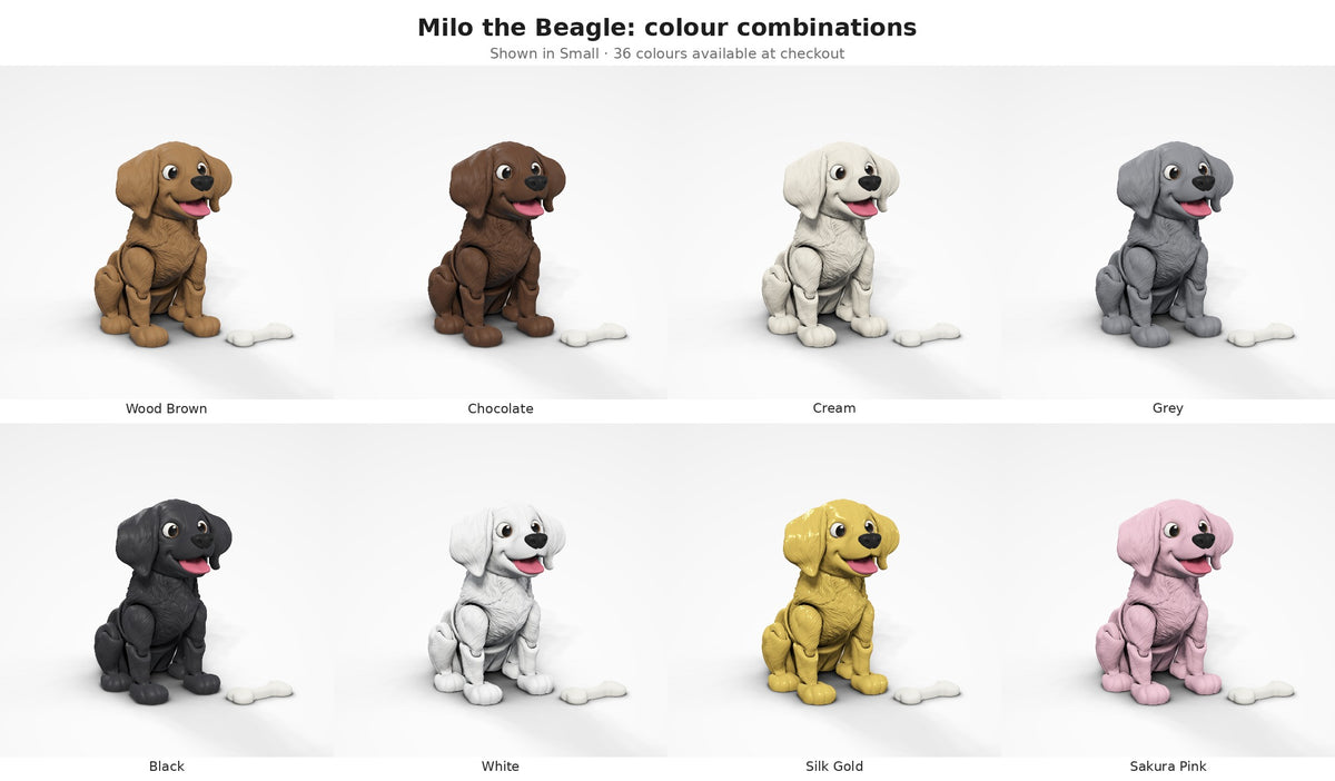 Milo the Beagle — colour combinations grid