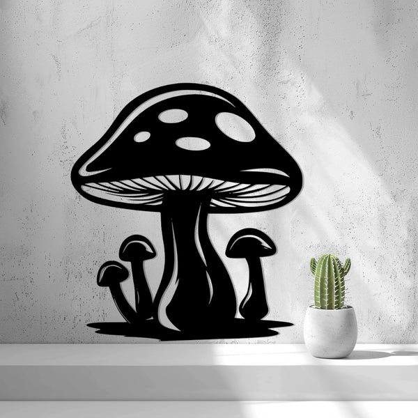 Mushroom Wall Art — shown in black on a wall
