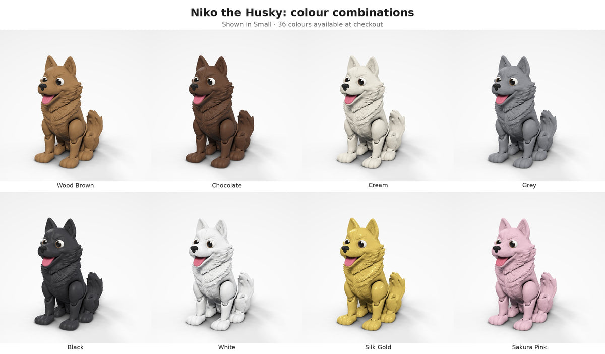 Niko the Husky — colour combinations grid