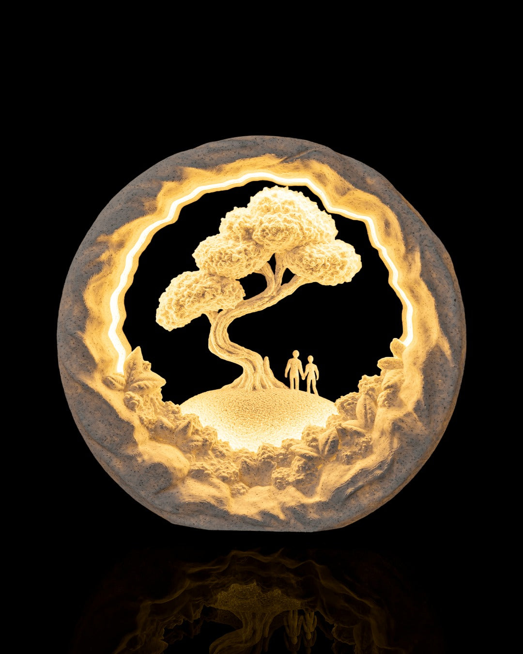 Our Journey Table Lamp — glowing warm, front view